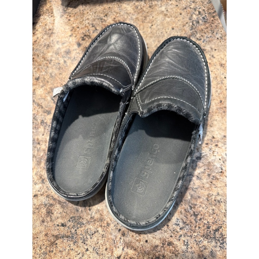 Spenco Total Support Womens Black‎ Leather Faux Fur Lined Mules Clogs Size 7